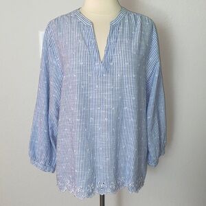 Old Navy Blue and White Eyelet Hem Striped Top XL